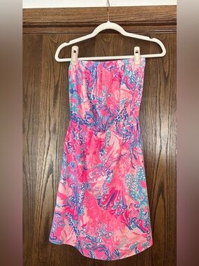 Lilly Pulitzer Small Vibrant Pink Tropical Strapless Dress